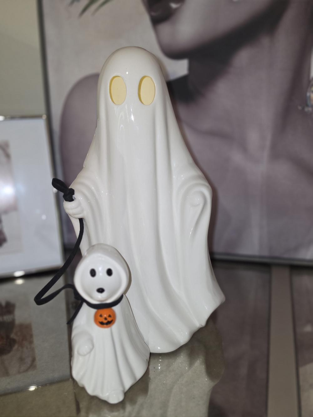 Ceramic Halloween Ghost Figurine with Pumpkin Accent - White - Picture 8 of 8